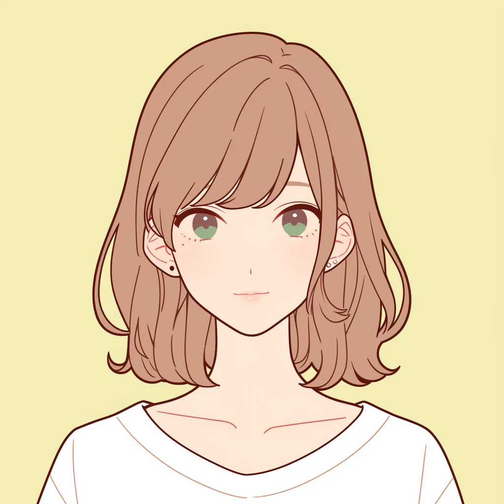 モテるアイコン女子の穏やか｜肩までの髪に優しい表情を浮かべた女子のSNSアイコン。柔らかな色合いと落ち着いた雰囲気が調和し、モテるアイコンとして安らぎを与える。