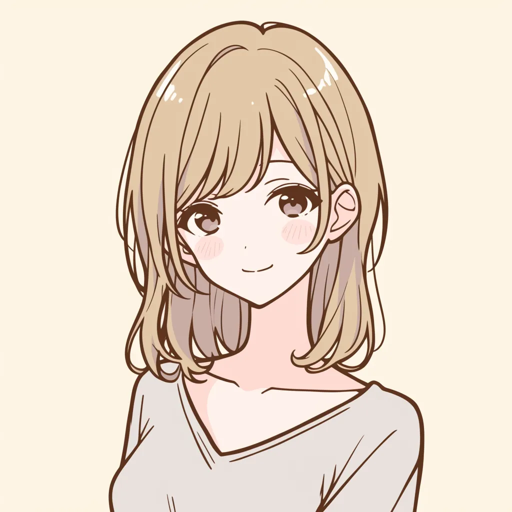 モテるアイコン女子の微笑み｜明るい笑顔を浮かべた女子のSNSアイコン。頬を染めた柔らかな表情が可愛らしく、モテるアイコンとして心を和ませる存在感を示している。