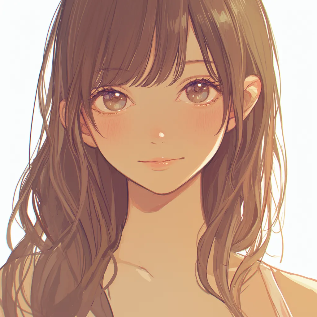 モテるアイコン女子の華やか｜写実的で繊細なタッチで描かれた女子のSNSアイコン。潤んだ瞳と柔らかな髪が華やかさを際立たせ、モテるアイコンとして特別感を漂わせる。