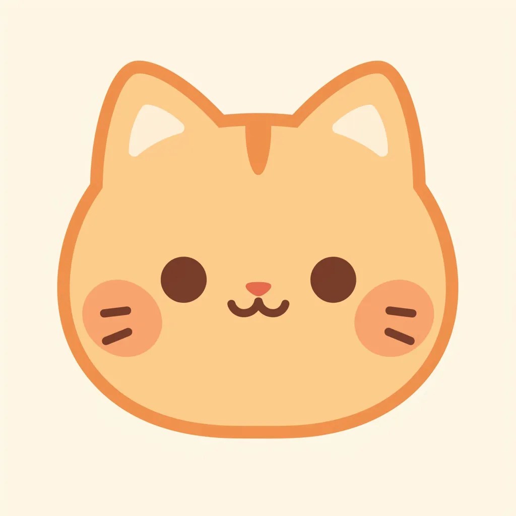 大人かわいいアイコン ねこ丸顔｜オレンジ色の猫の丸顔がポップに描かれた大人かわいいアイコン。頬の赤みやシンプルな線使いが親しみやすさを強調し、どんな場面にも明るさを添える存在として画面に映える仕上がりです。