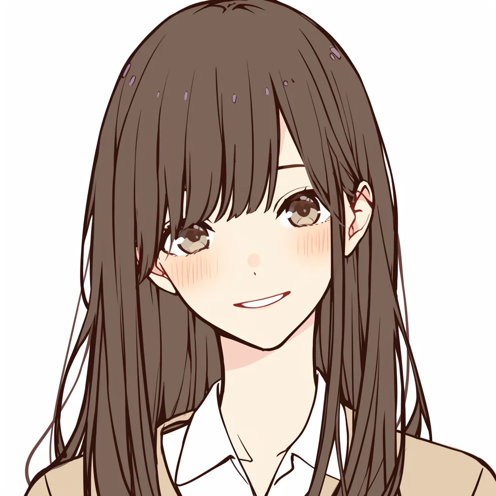 モテるアイコン女子の清楚｜ロングヘアに優しい笑みを浮かべた女子のSNSアイコン。ブラウンの瞳と自然な表情が清楚な印象を生み、モテるアイコンとして映える。