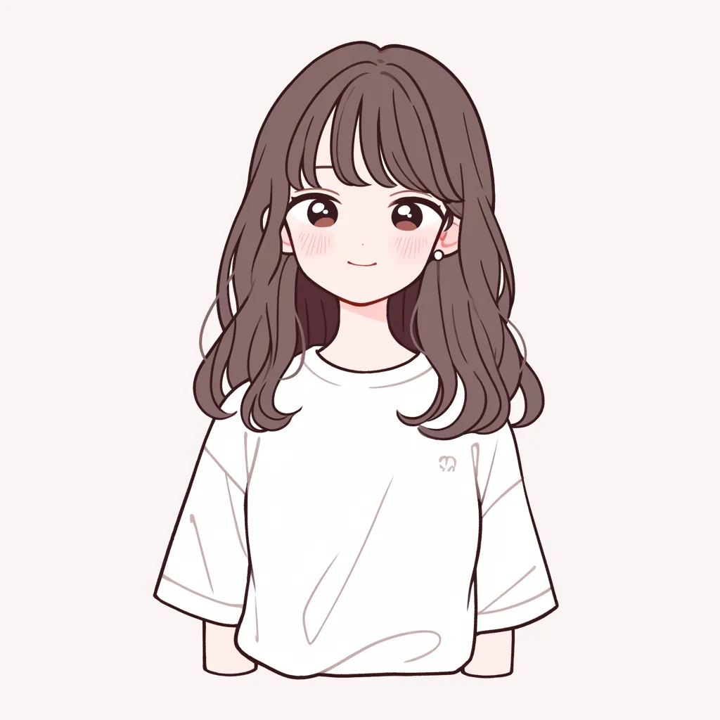 モテるアイコン女子の可憐｜カジュアルな白Tシャツを着た女子のSNSアイコン。小さな笑みと丸みを帯びた輪郭が可憐さを際立たせ、モテるアイコンの魅力を高めている。