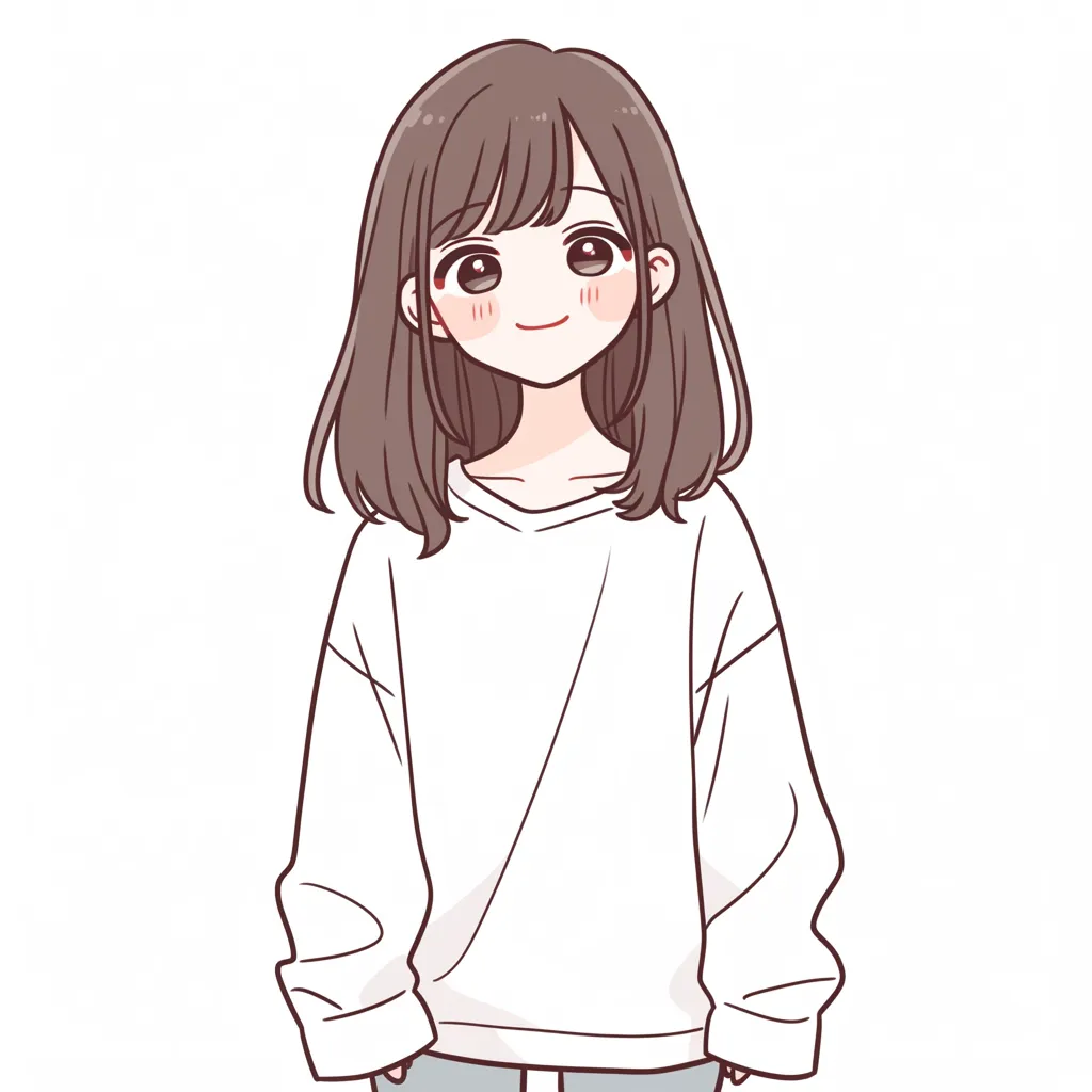 モテるアイコン女子の愛嬌｜ゆったりとした白い服を着た女子が描かれたSNSアイコン。シンプルながら愛嬌ある微笑みが映え、モテるアイコンとしての温かさを伝える。