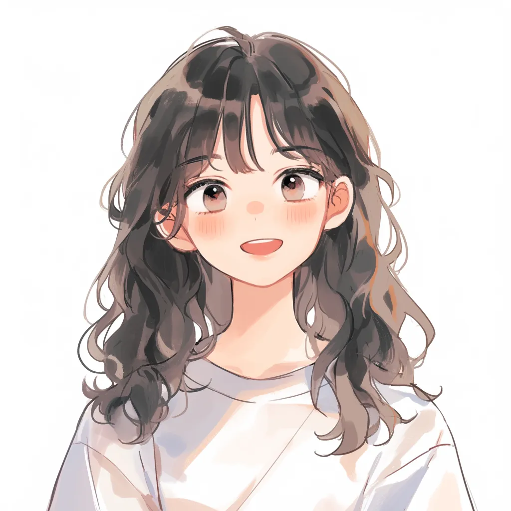 モテるアイコン男ウケの透明｜ゆるやかに広がる髪と自然な笑みを浮かべた女子のSNSアイコン。軽やかなタッチが透明感を際立たせ、男ウケする清楚さを漂わせる。