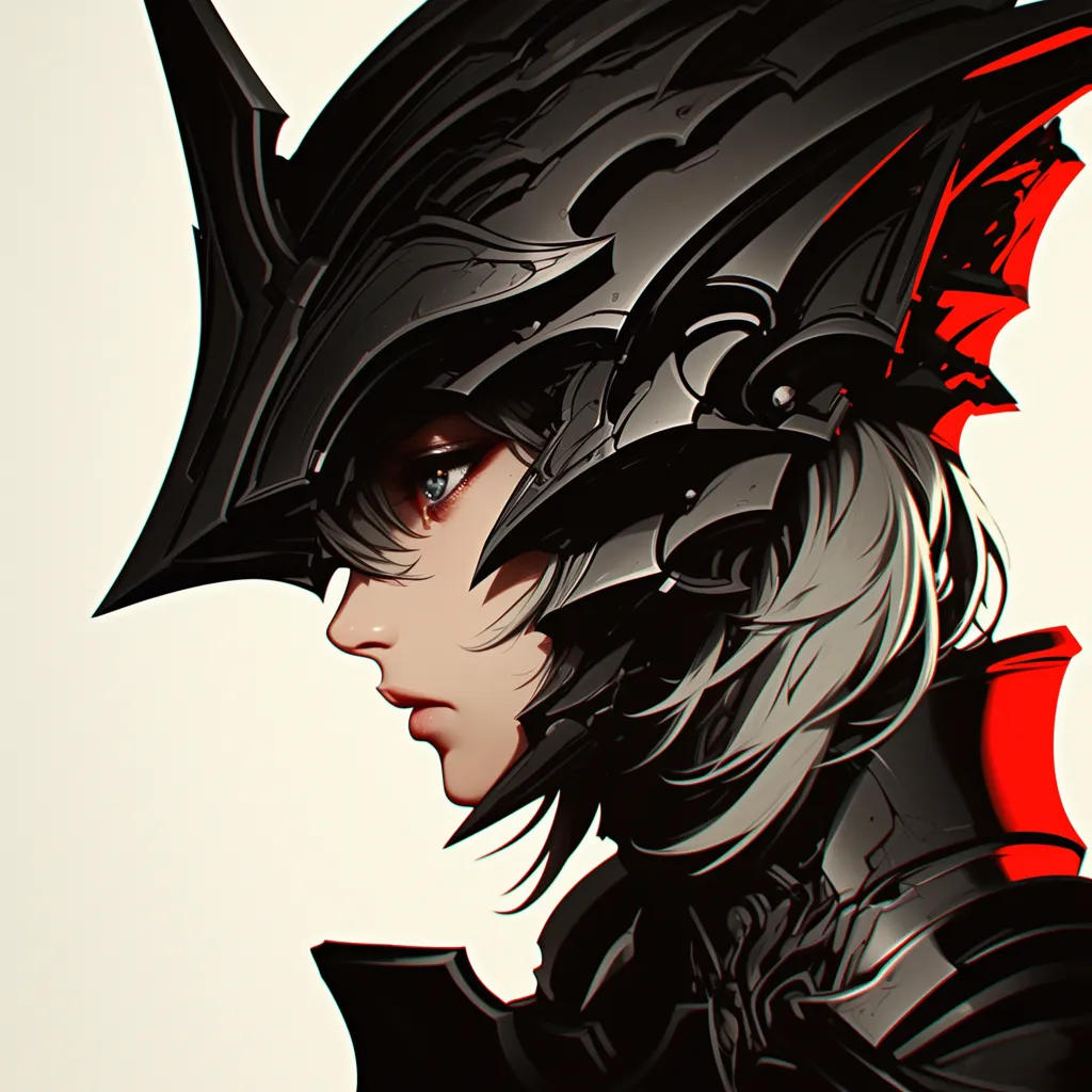 超かっこいい黒騎士アイコン｜鋭角的な黒い兜と冷たい横顔が際立つ超かっこいい黒騎士アイコン。赤の差し色が重厚さに炎のような力強さを与え、神秘的で迫力ある雰囲気を作り出しています。