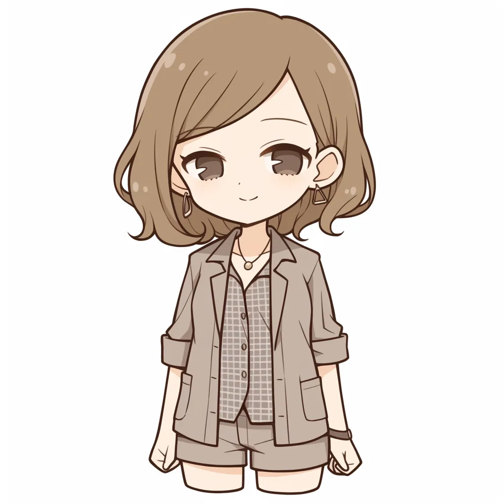 ギャルアイコン5｜落ち着いたカラーのジャケットとショートパンツを合わせたギャルアイコン。シンプルなデザインながらアクセサリーと表情で大人っぽい魅力を漂わせている。