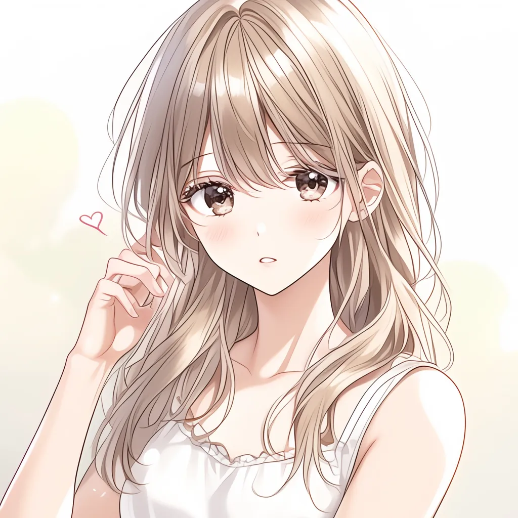 ギャルアイコン9｜柔らかな光に包まれ、優しい視線を向けるギャルアイコン。髪の揺らぎと淡い色合いが清楚さを漂わせ、可憐な雰囲気が際立っている。