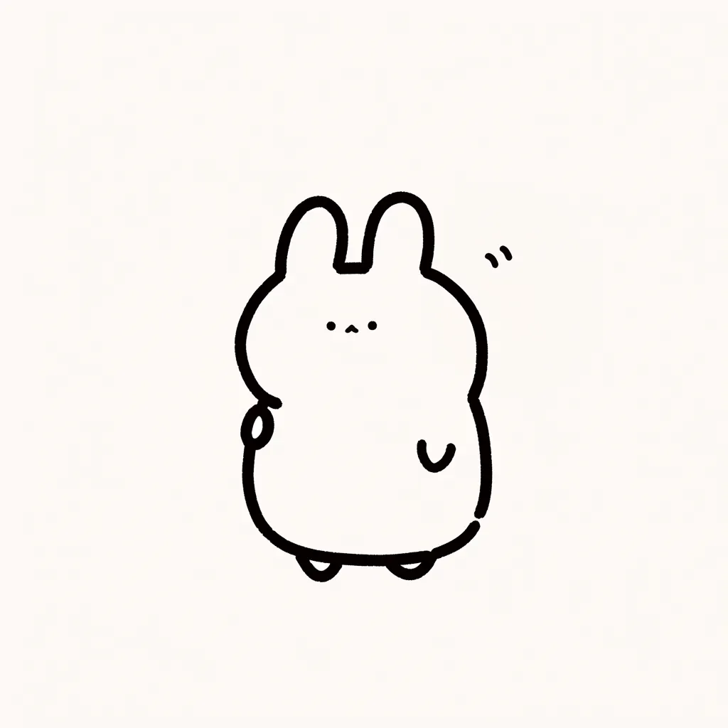 韓国アイコンうさぎゆる立ち｜韓国アイコンうさぎがゆるやかな立ち姿を見せるイラストは、最小限の線とふっくらしたシルエットが心地よいゆるさを演出しています。
