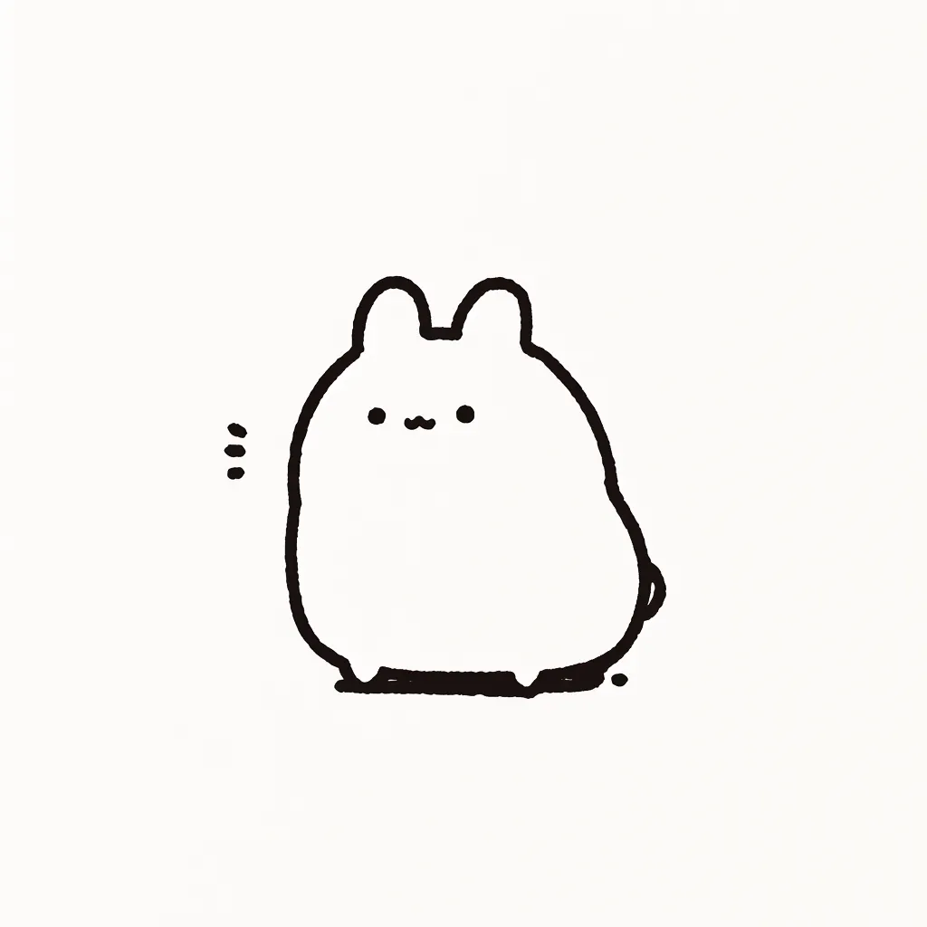 韓国アイコンうさぎころん｜韓国アイコンうさぎがころんとした形で描かれる姿は、シンプルな黒線と丸いフォルムがユーモラスで、見ていて安心感を抱かせます。