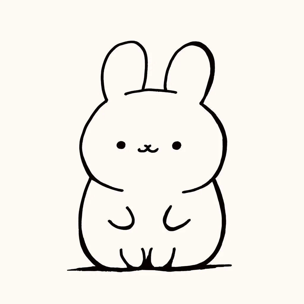 韓国アイコンうさぎおすわり｜韓国アイコンうさぎがちょこんと座るイラストは、丸みのある体つきと控えめな表情が調和し、落ち着いた可愛さを表現しています。