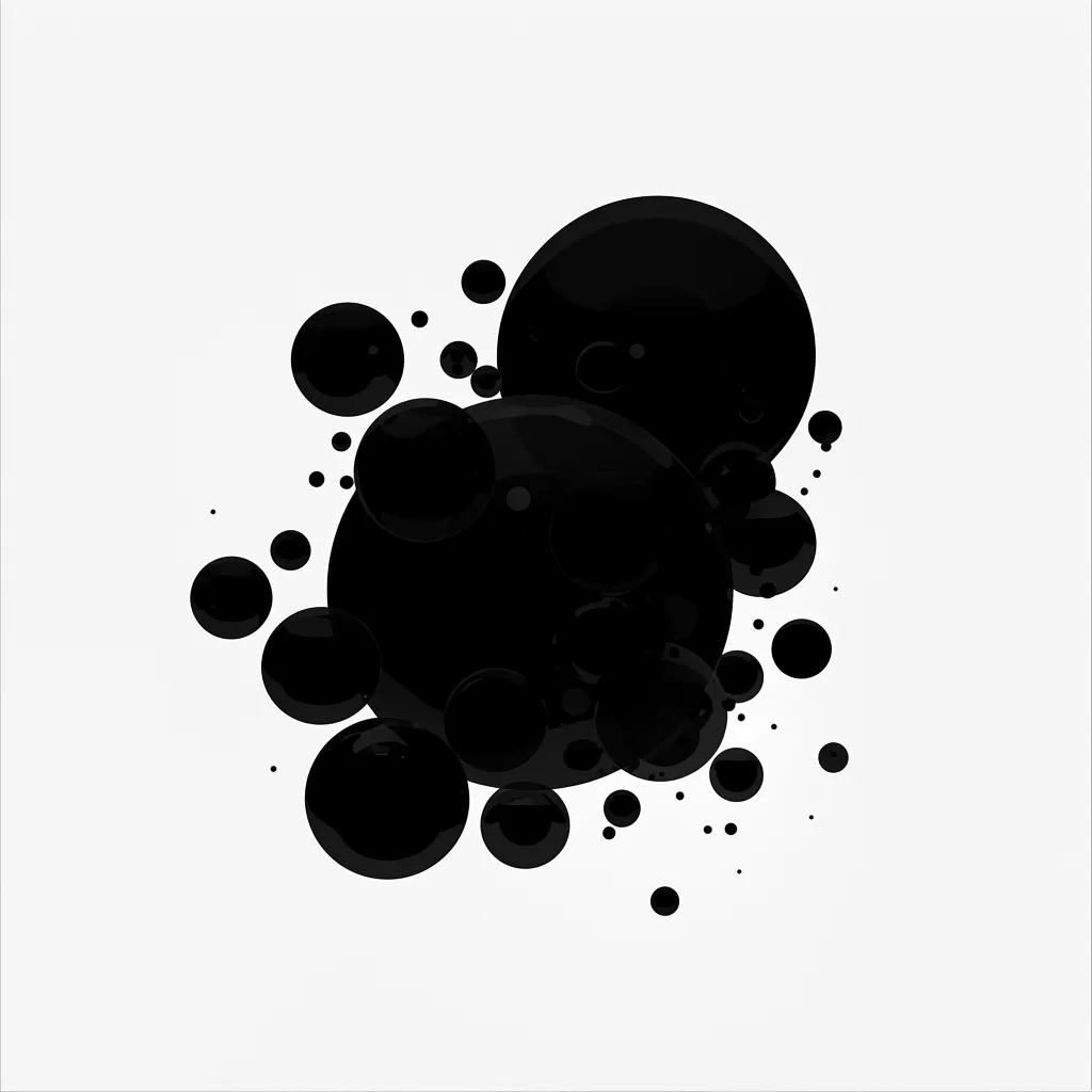 韓国アイコン黒バブル群｜韓国アイコン黒バブル群は大小の黒い球体が集まる構成。漆黒の中に光の反射が宿り、動きを感じさせる表現で個性的な雰囲気を添えている。