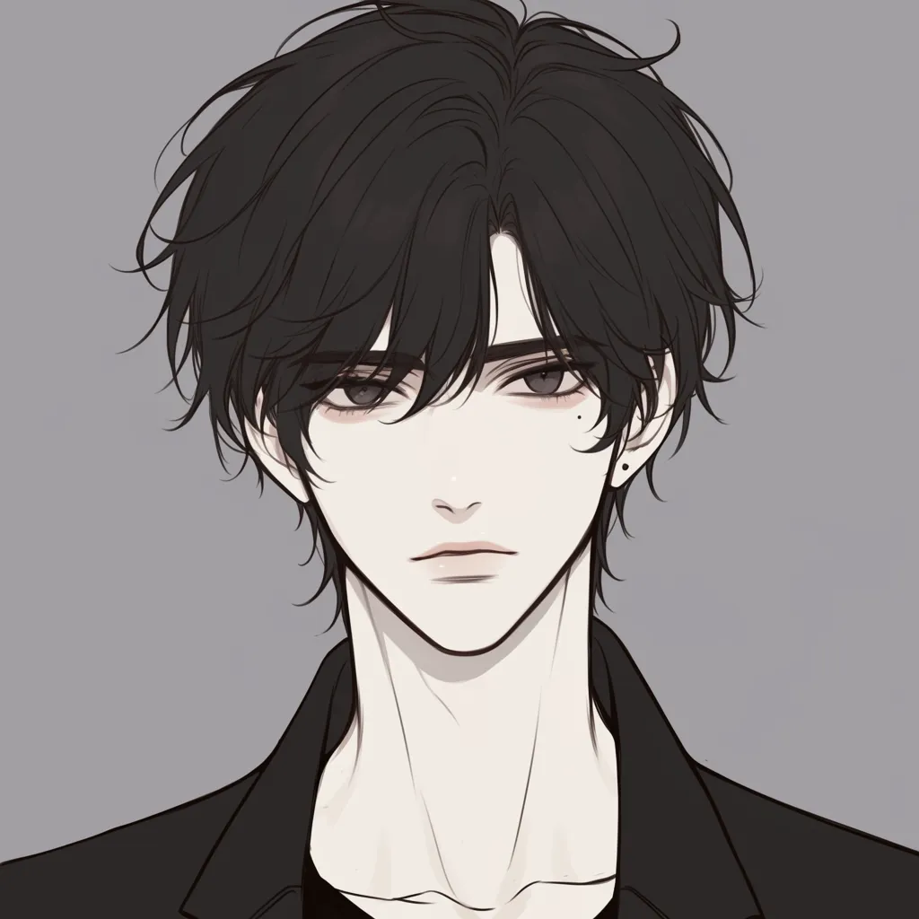 韓国アイコン黒髪男子｜韓国アイコン黒髪男子は黒髪が印象的なクールな青年。落ち着いた色調とシャープな眼差しが強い存在感を持ち、SNSでスタイリッシュに映える。
