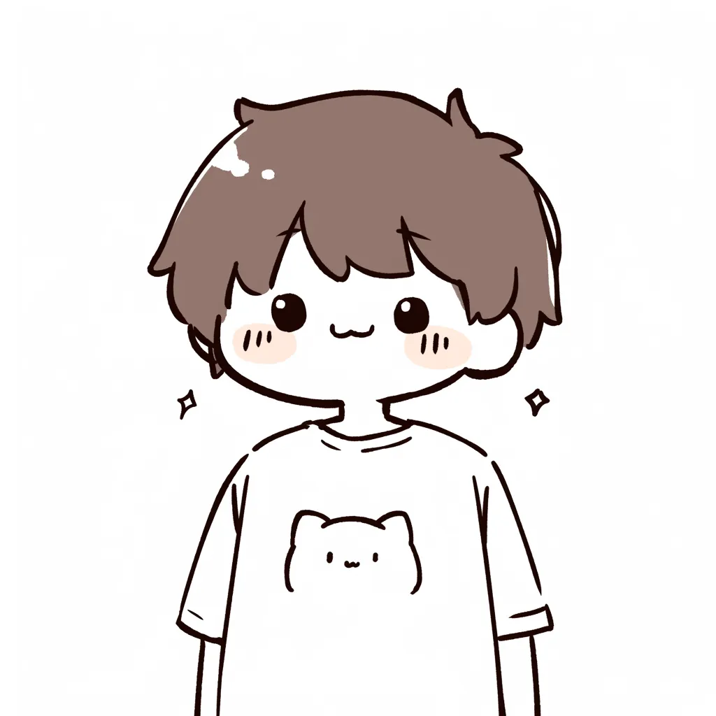 韓国アイコン白Tシャツ男子｜韓国アイコン白Tシャツ男子はTシャツに小さなクマのイラストをあしらったデザイン。優しい表情と丸みを帯びた髪型が愛嬌を加え、白を基調とした背景に清楚さと可愛さが調和している。