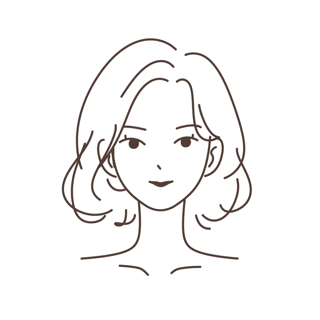 韓国風LINEアイコン線画女性｜韓国風LINEアイコンのシンプルな線画スタイルで描かれた女性。最小限の線が整った印象を与え、余白の美しさが引き立つ洗練されたデザインです。