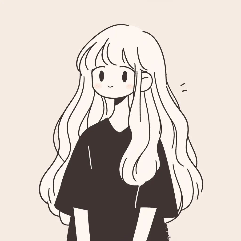 韓国風LINEアイコンナチュラル｜韓国風LINEアイコンに仕上げられたロングヘアの女子。淡い色合いとシンプルな構成で、自然体の可愛さと控えめな魅力が引き出されています。