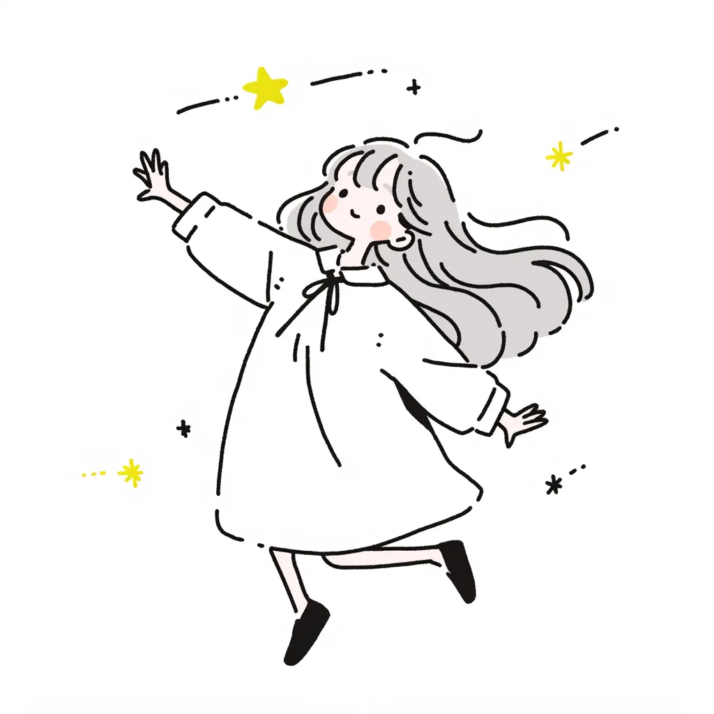 韓国風LINEアイコン星と少女｜韓国風LINEアイコンに描かれた星を掴むように手を伸ばす少女。軽やかな動きと夢のあるシーンが表現され、明るく幻想的な印象を残すデザインです。
