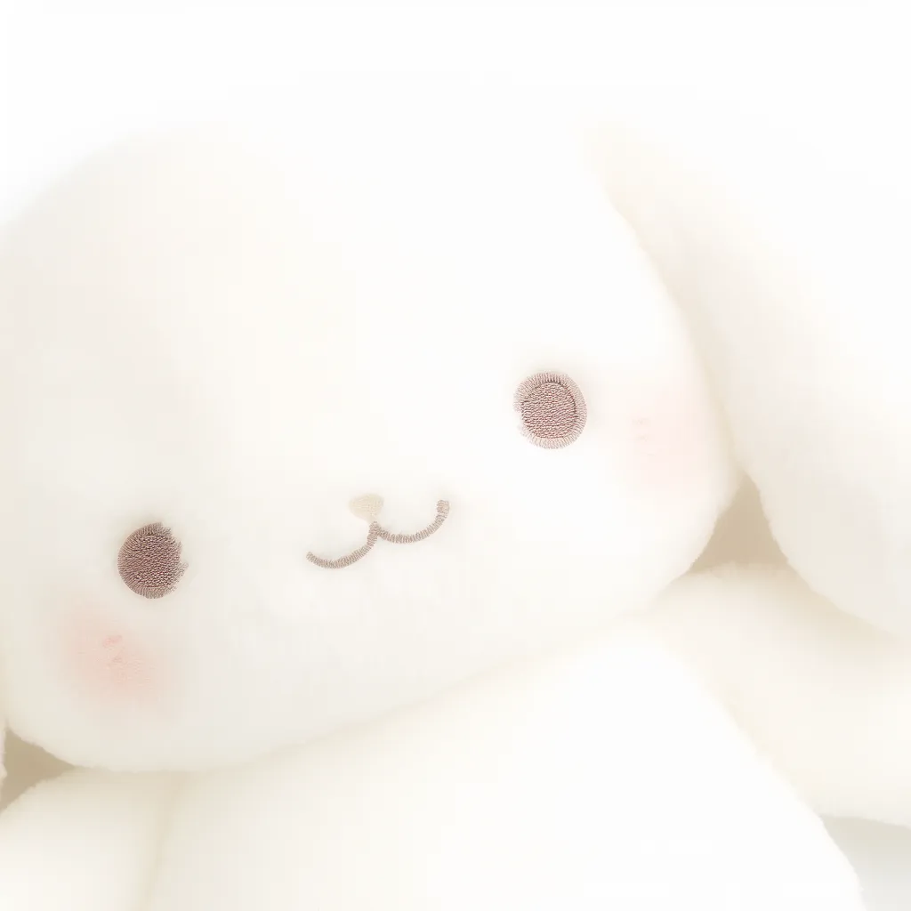 韓国風ぬいぐるみLINEアイコン白うさぎ｜韓国風ぬいぐるみLINEアイコンとして描かれた白いうさぎ。ふわふわの質感と優しい刺繍の表情が、温かさと安心感を届けるデザインです。