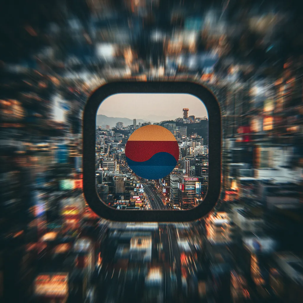 韓国インスタアイコン都市｜ぼやけた都市の夜景にシンボルマークを重ねた韓国インスタアイコン。スピード感ある背景処理が都会のざわめきを表現している。