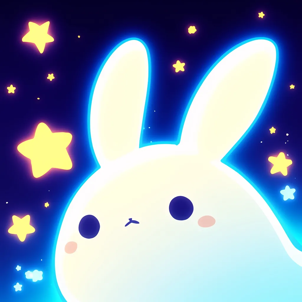 かわいいエモいアイコン 星と白うさぎ｜柔らかな光を放つ白うさぎが星々に囲まれたかわいいエモいアイコン。シンプルな表情と鮮やかな星の輝きが対比となり、夜空の優しい空気感を感じさせる仕上がりです。