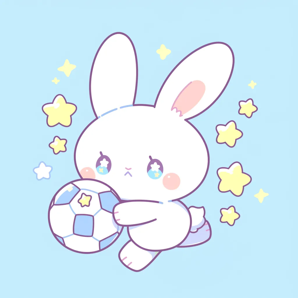 かわいうさぎ星サッカーアイコン｜星のモチーフと一緒に描かれたうさぎがボールを抱えるかわいいサッカーアイコン。青い背景ときらめく星が夢のような雰囲気を与え、幻想的な魅力を感じさせます。