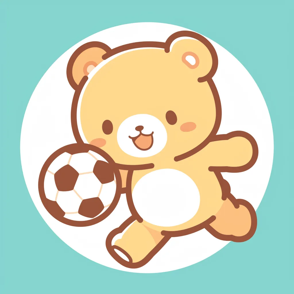 おしゃれくまサッカーアイコン｜丸みのあるフォルムのくまがボールを抱えて走る姿を描いたおしゃれサッカーアイコン。淡い水色背景とシンプルなラインがかわいらしさに洗練を加えています。