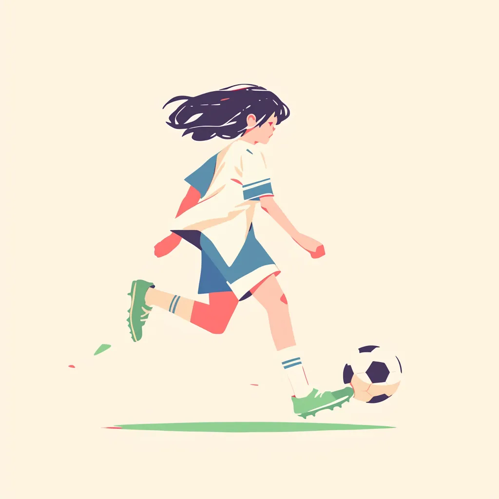 おしゃれ少女サッカーアイコン｜流れる髪と共に全力で走る少女が描かれたおしゃれサッカーアイコン。スピード感のある動きと鮮やかな配色が組み合わさり、スポーティーで華やかな雰囲気を持ちます。