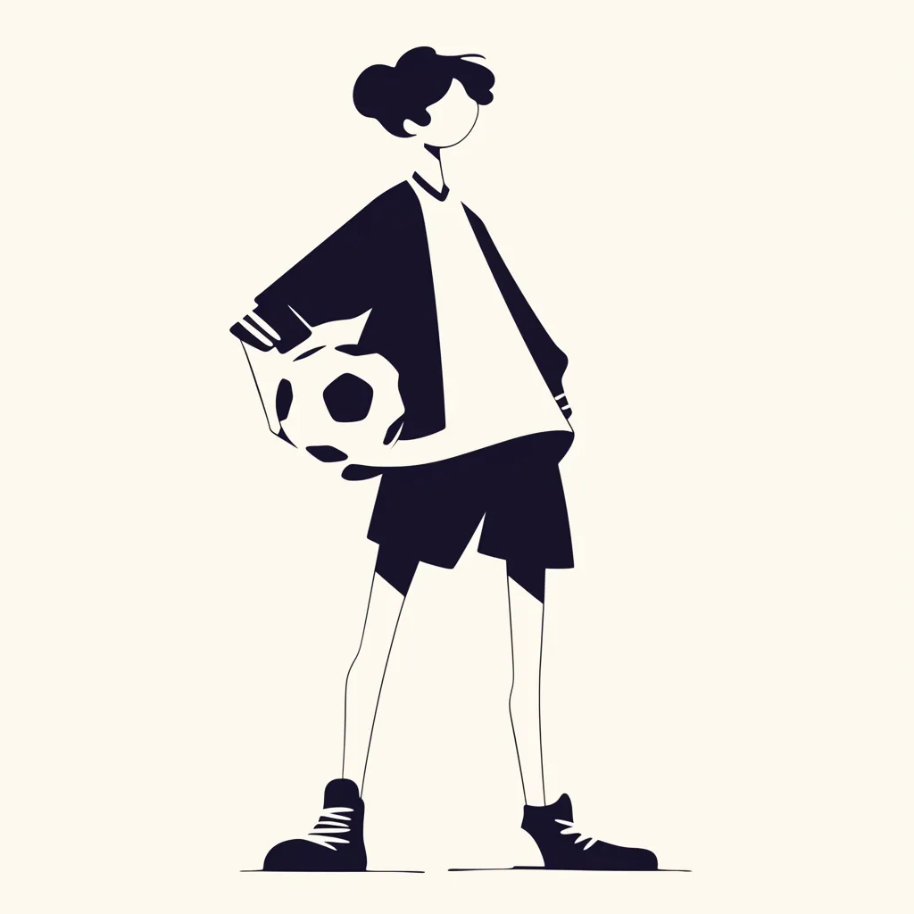 おしゃれシルエットサッカーアイコン｜黒いシルエットで描かれた人物が堂々と立つ姿が印象的なおしゃれサッカーアイコン。シンプルで洗練された表現が、存在感とスタイリッシュな印象を際立たせています。