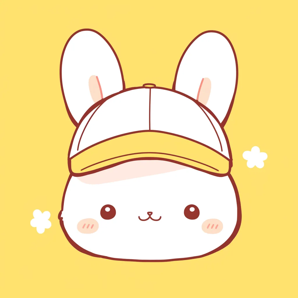 かわいい野球アイコンうさぎ｜帽子をかぶったうさぎが笑顔で描かれたSNS向けのかわいい野球アイコン。柔らかな色合いとシンプルな線が調和し、スポーツ感を優しく包み込むデザイン。