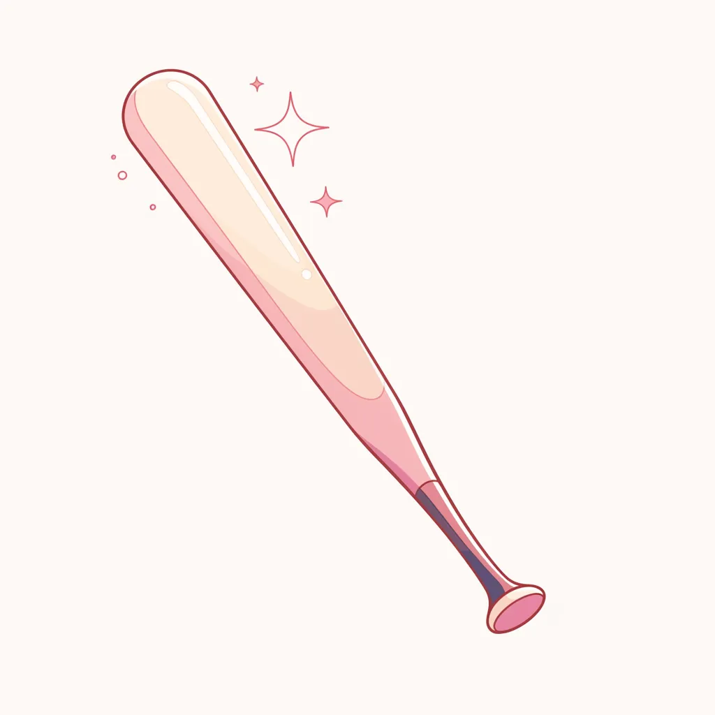 おしゃれ野球アイコンバット｜光沢感のあるピンクのバットが描かれたおしゃれ野球アイコン。シンプルながらも輝きを強調した表現で、アイテムそのものの魅力を際立たせている。