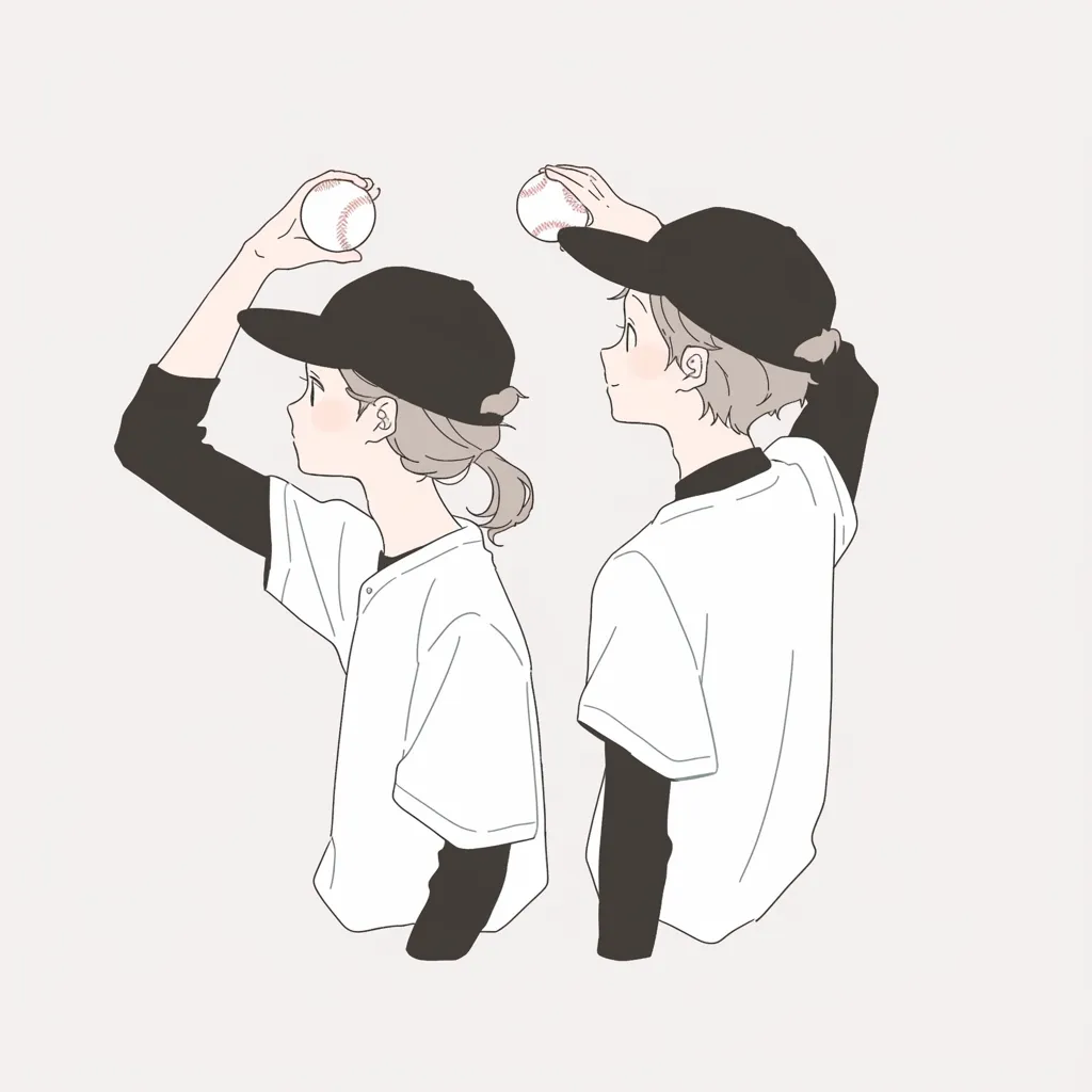 おしゃれ野球アイコンペア｜ユニフォーム姿の二人が並び立つおしゃれ野球アイコン。シンプルな配色と自然な動きが親しみやすく、ペアならではの軽やかな雰囲気を生み出している。