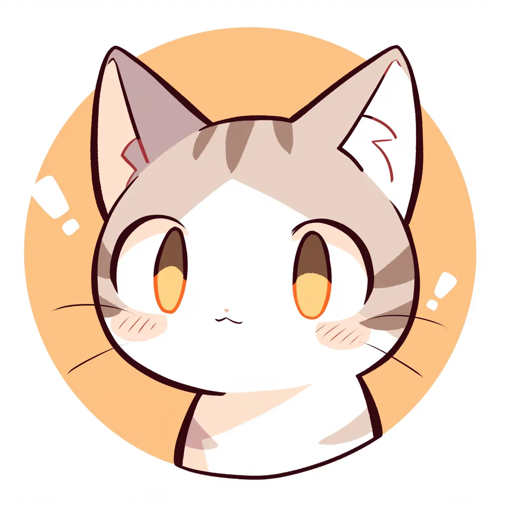 おしゃれエモいアイコン 驚き顔の猫｜驚いたような表情の猫が描かれたおしゃれエモいアイコン。柔らかいオレンジの背景と明るい瞳が調和し、シンプルながらも愛らしさと温もりを感じさせるデザインです。