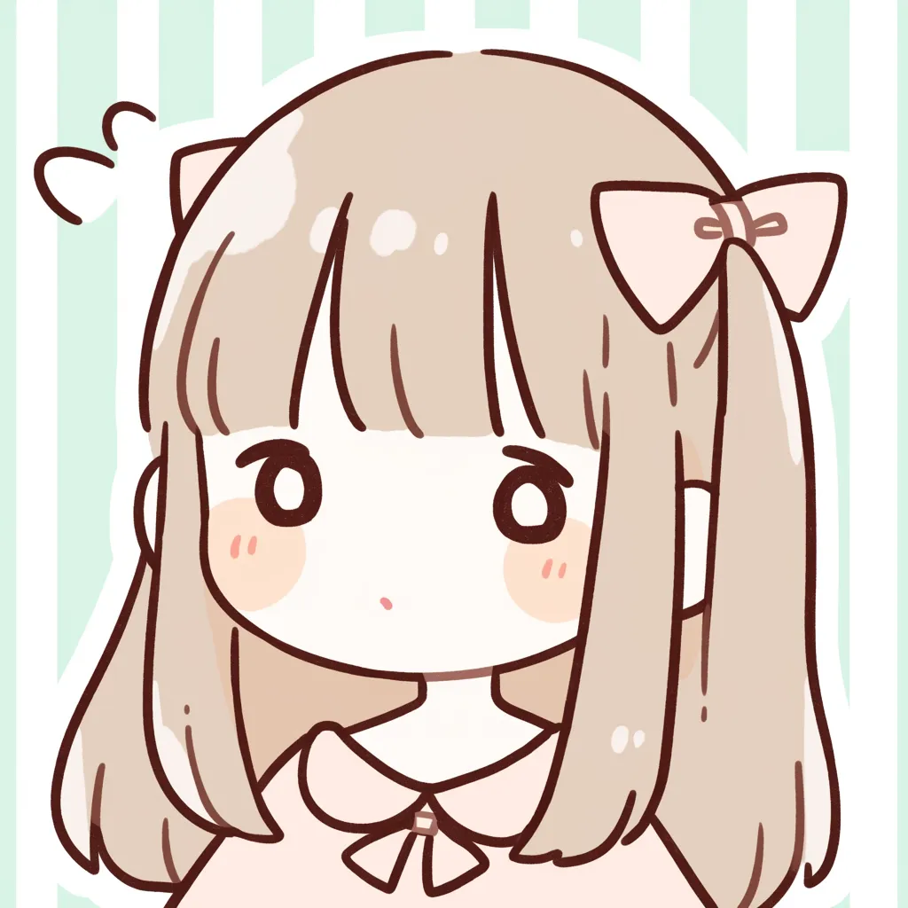 かわいいインスタツインリボンアイコン｜ツインリボンがアクセントのかわいいインスタツインリボンアイコン。整った髪型と柔らかな表情が、清楚で親しみやすい雰囲気を表現しています。