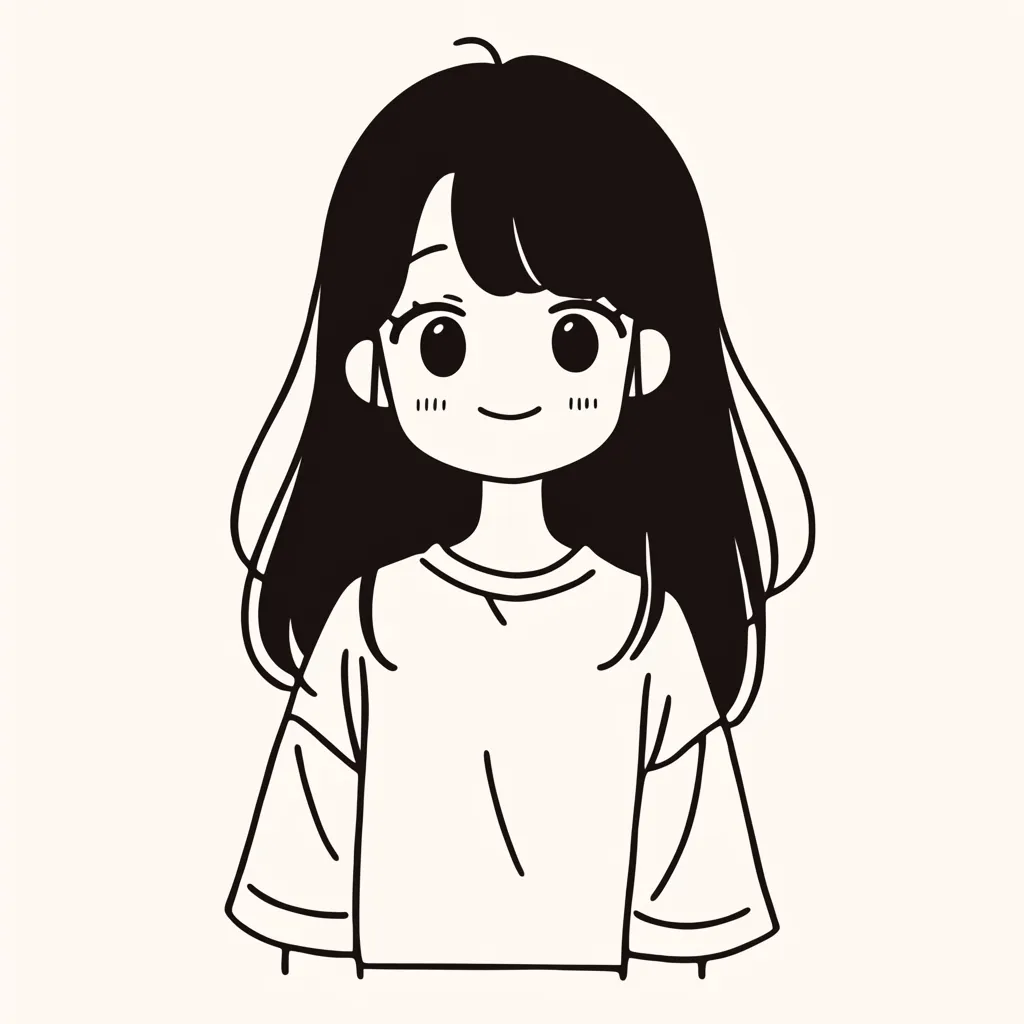 おしゃれインスタゆる女子アイコン｜ゆったりとした服装と優しい笑顔が魅力のおしゃれインスタゆる女子アイコン。線画のバランスが整っており、親しみやすく柔らかな雰囲気を伝えます。