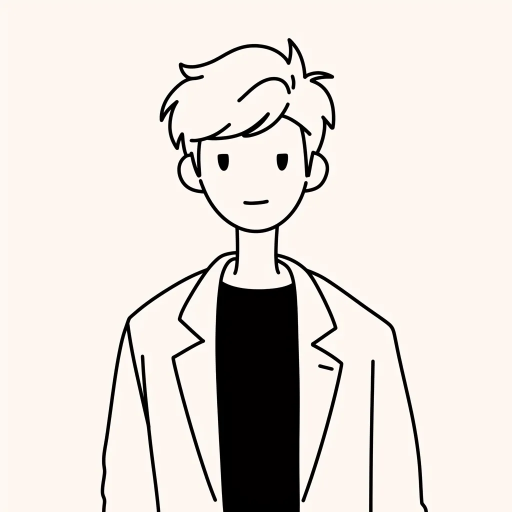おしゃれインスタ男アイコン1｜シンプルな線画で描かれたおしゃれインスタ男アイコン。柔らかなトーンと余白のバランスが心地よく、SNSで目を引く洗練された印象を与えてくれるデザインです。