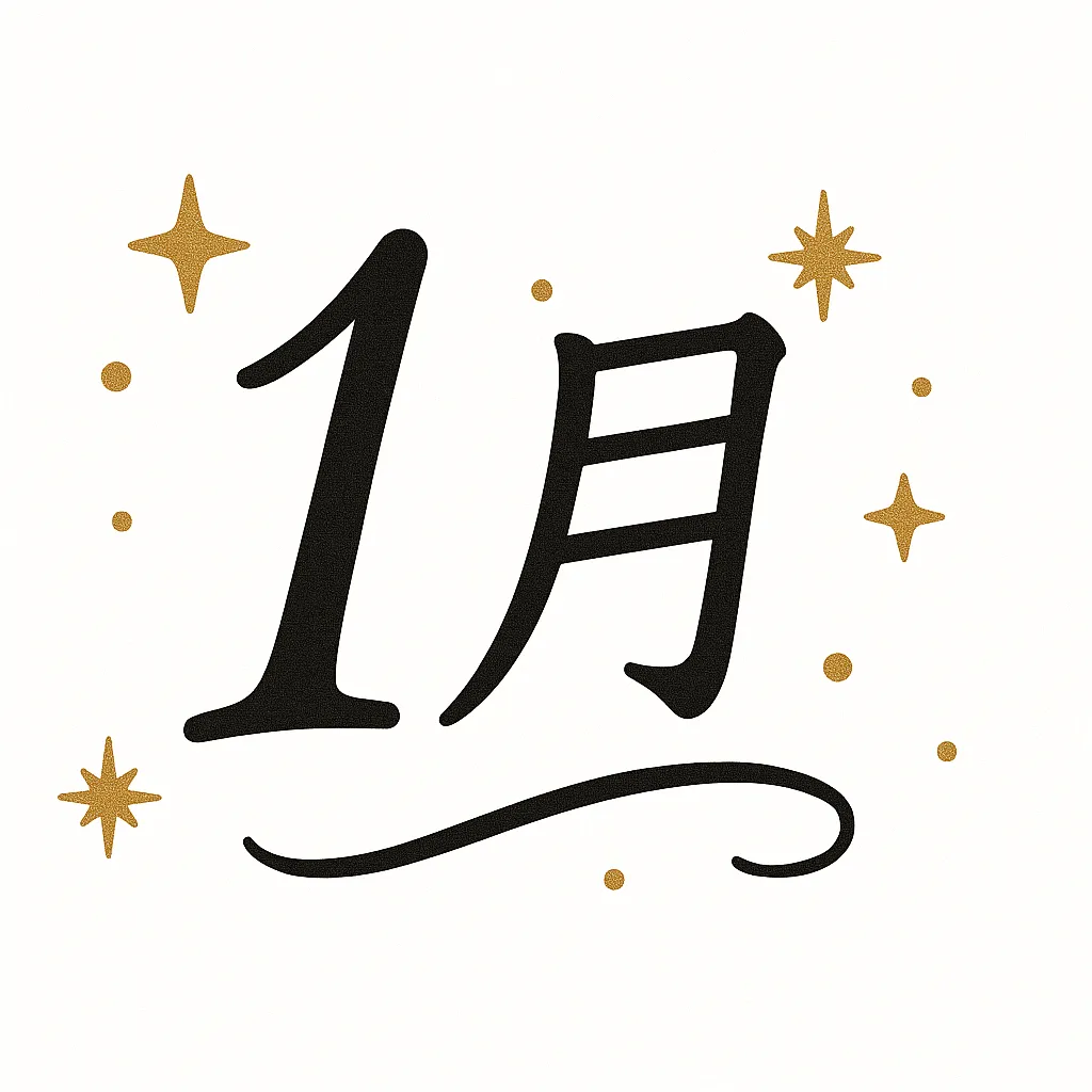 おしゃれ1月の星と文字の素材｜金色の星とシンプルな文字を組み合わせたミニマルなデザインです。モノトーンに近い落ち着いた雰囲気が、おしゃれ1月をスタイリッシュに表現します。新年の洗練された案内素材に適した一枚です。