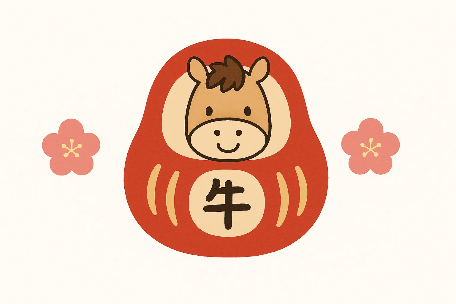 お正月だるまと干支馬のイラスト｜干支の馬と組み合わせたユニークなお正月だるまのデザインです。遊び心と親しみやすさを兼ね備え、新年のイベント告知や販促用に活用できるビジネス写真素材です。