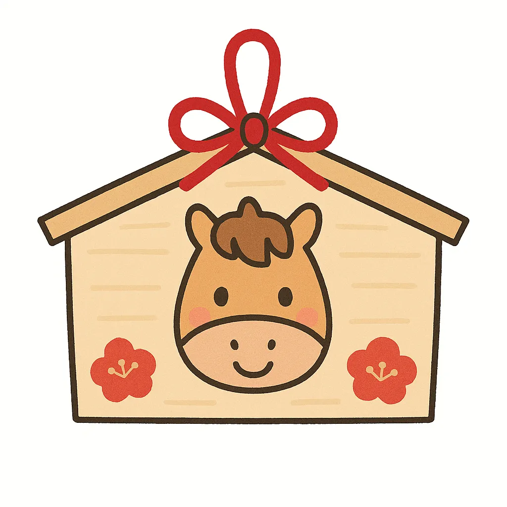かわいい絵馬と馬の顔イラスト｜馬の顔を中心に描いたかわいい絵馬のデザインです。シンプルで親しみやすい雰囲気が特徴で、年始の挨拶や広告素材として活用しやすいビジネス写真素材になっています。