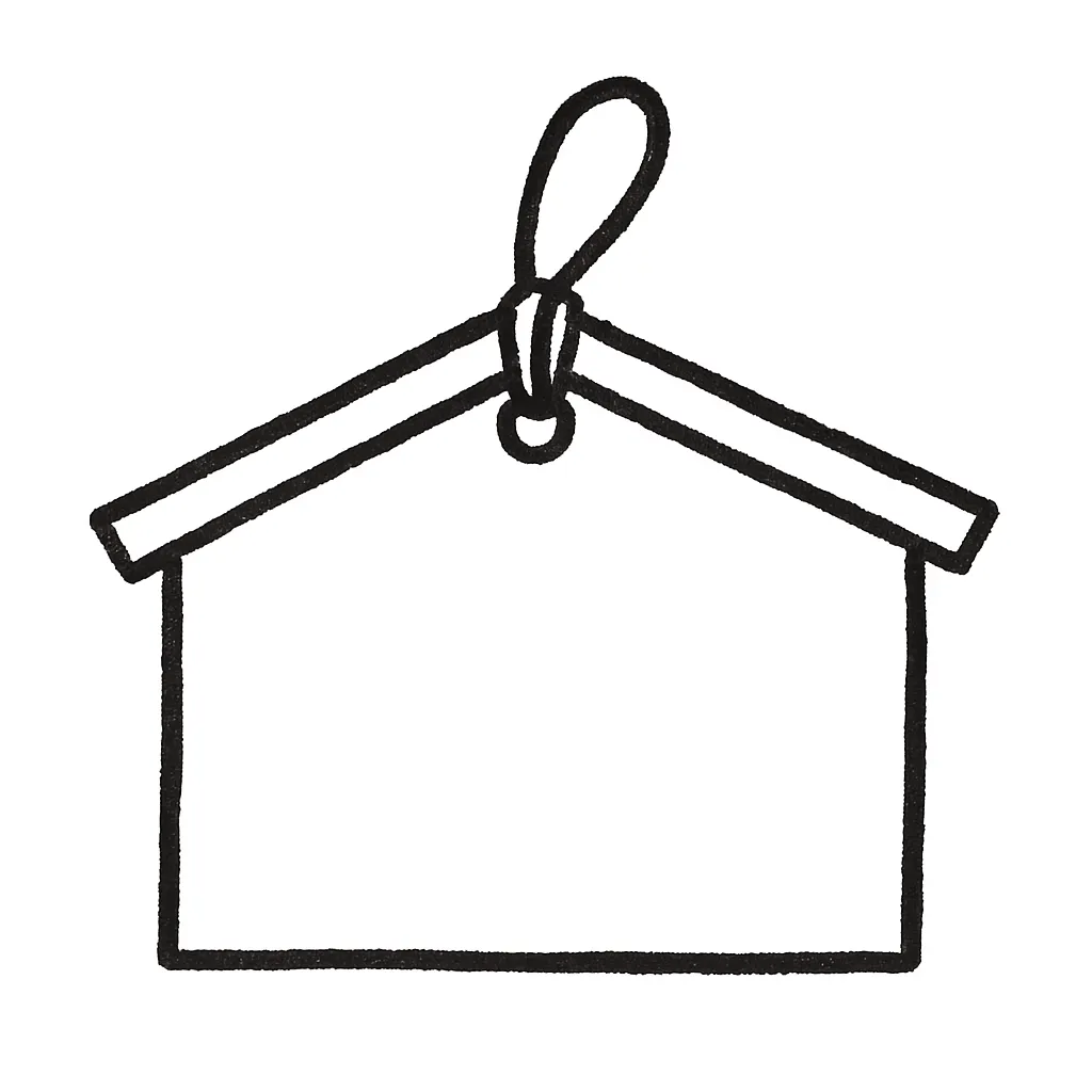 手書き絵馬のモノトーンデザイン｜太めの線でしっかりと形を強調した手書き絵馬の素材です。余計な装飾を排したモノトーンの表現が、端正で整理された印象を生み出します。ビジネス用途の資料や企画書に取り入れることで、シンプルで信頼感のある雰囲気を演出できます。