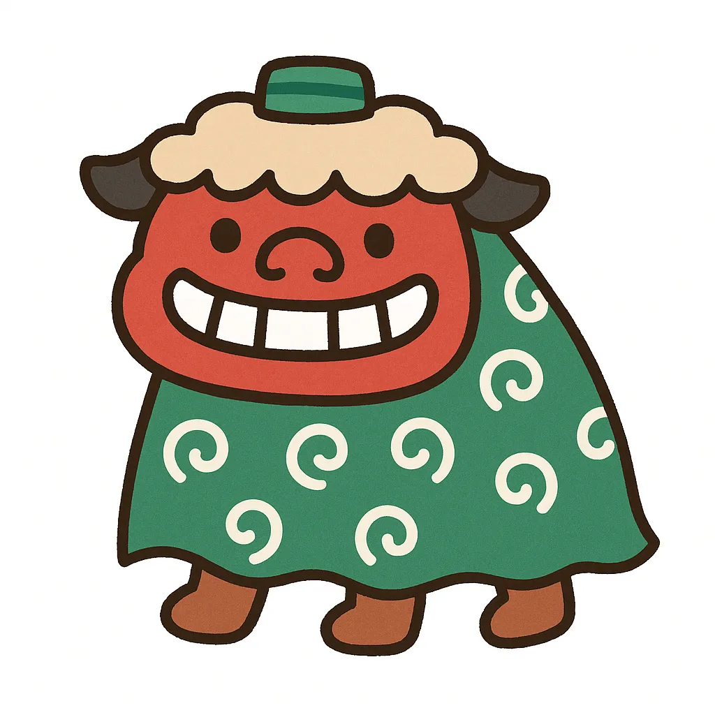 かわいい獅子舞の笑顔イラスト｜にっこり笑う表情が印象的なかわいい獅子舞のイラストです。丸みのある線とポップな配色が親しみやすさを演出し、年始や行事関連の素材として活用できます。ビジネス写真素材としても季節感を伝える効果的なデザインです。