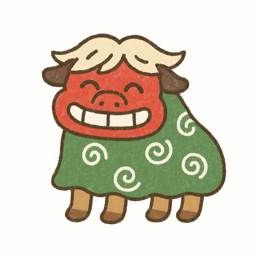 ゆるい獅子舞の素朴なイラスト｜ざらっとした質感が加わった素朴な雰囲気のゆるい獅子舞のイラストです。控えめな色使いが温かさを演出し、販促や広報用のビジネス写真素材として落ち着きと親近感を同時に表現できます。