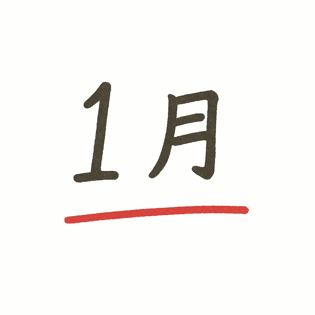 手書き1月の赤ライン素材｜1月の文字の下に赤いラインを引いたシンプルなデザインです。強調効果がありながらも柔らかい印象を与え、手書き1月のカジュアルさを際立たせています。目立たせたいシーンで活用可能です。