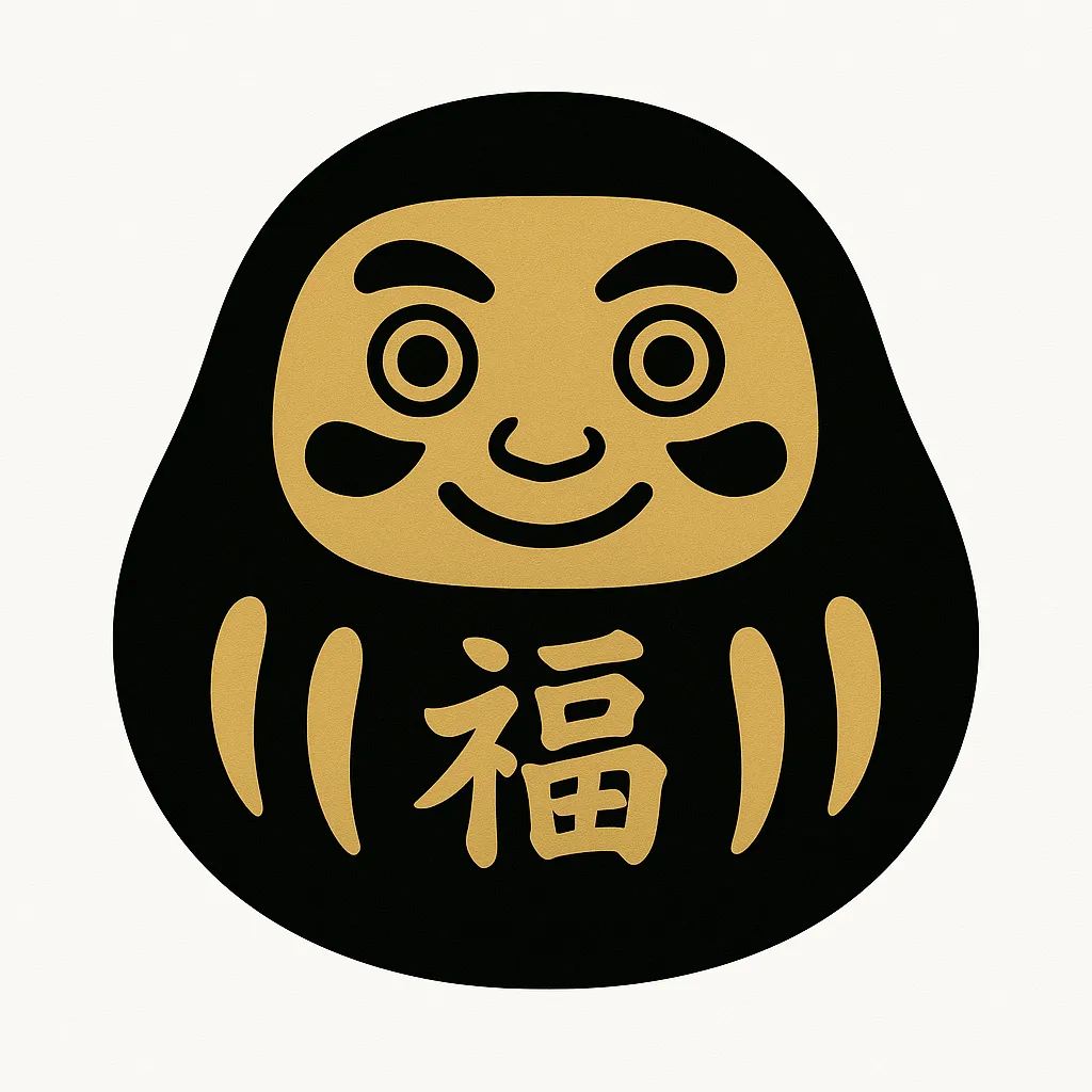 おしゃれだるまのゴールド黒デザイン｜黒と金のコントラストが美しいおしゃれだるまのイラストです。高級感を演出するスタイルが特徴で、プレミアム感を求める広告や企業ブランディングに適したビジネス素材です。
