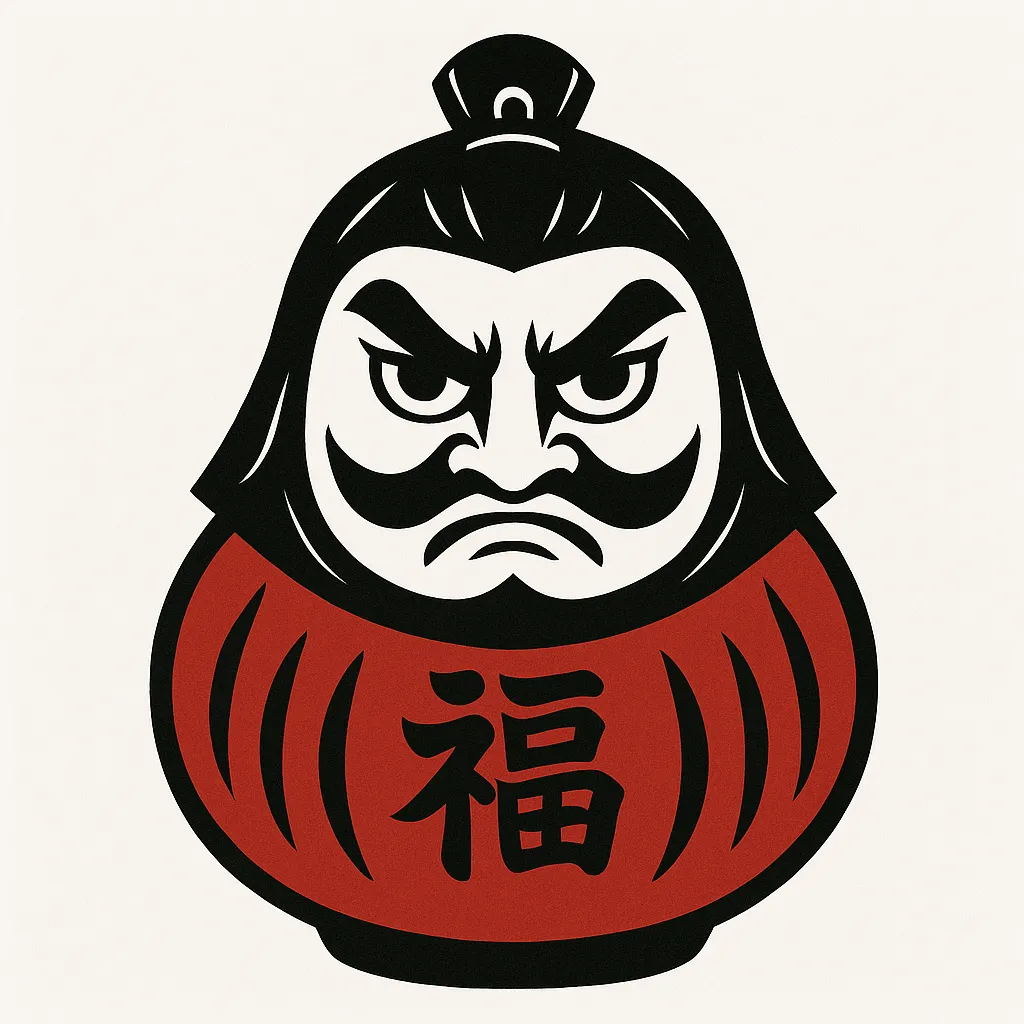 かっこいいだるま武将デザイン｜兜をかぶったかっこいいだるまのイラストです。精悍な表情と伝統的なモチーフが融合し、歴史や文化を感じさせる広告やブランディングに活用可能な素材です。