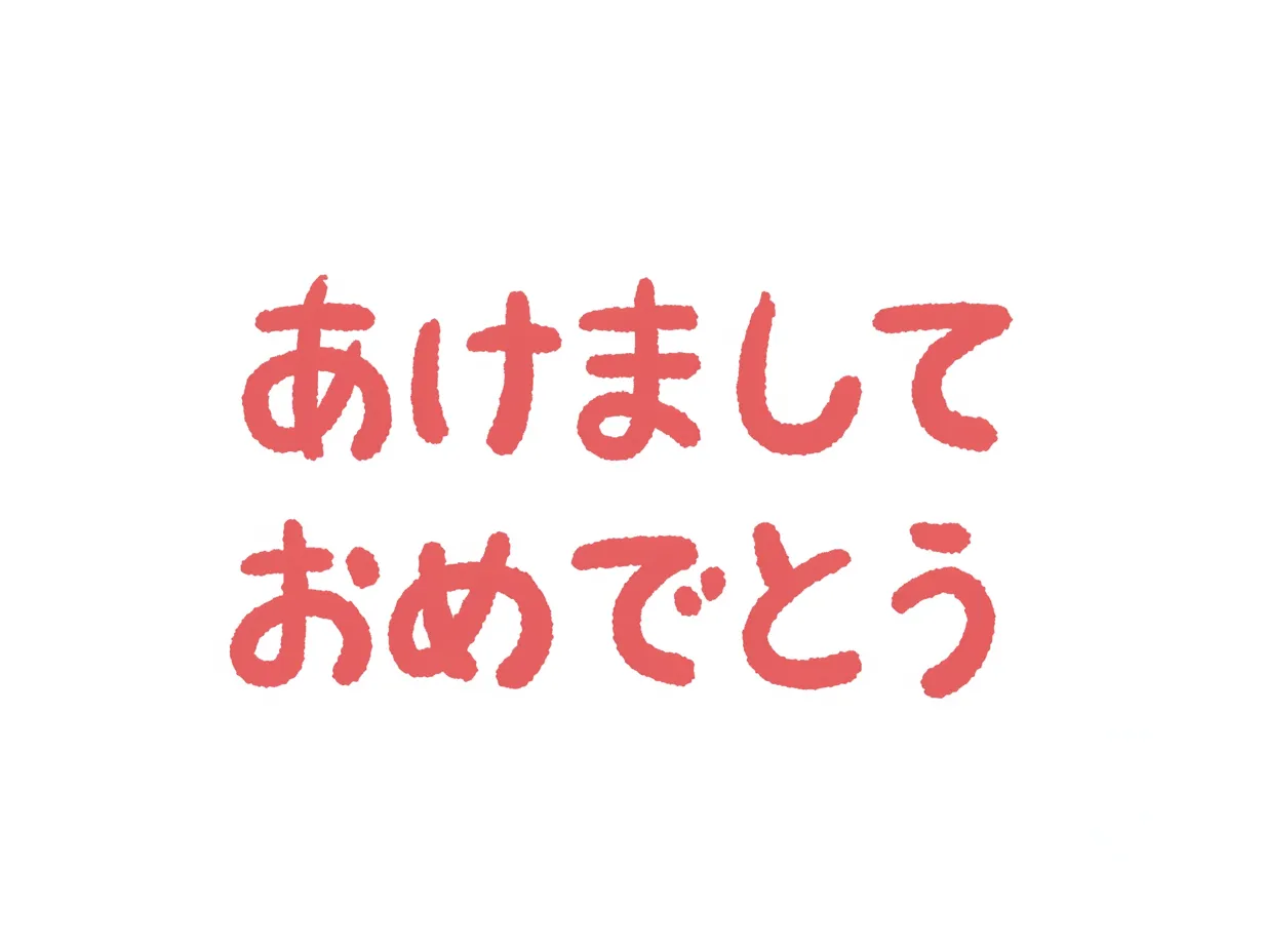 あけましておめでとう赤文字素材｜柔らかな赤色で描かれた手描き風の文字が特徴です。素朴で親しみやすく、あけましておめでとうの言葉を温かみに満ちた表現で伝えることができる素材です。