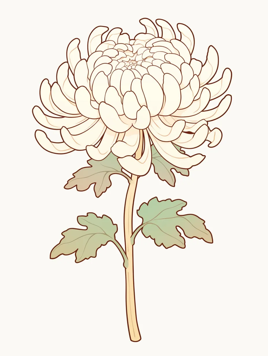 11月の花大輪菊のイラスト｜大きく咲き誇る菊を細やかな線で描いたデザインです。繊細な花びらの重なりが美しく、11月の花の気品を強調しています。式典や季節感を表す場面に最適な素材です。