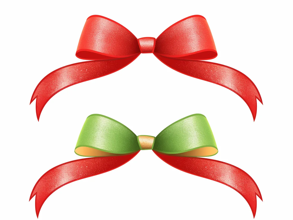 二色使いのクリスマスリボン｜赤と緑を組み合わせたカラーバリエーションが特徴で、統一感のある季節感を演出しています。クリスマスリボンを題材としたアイキャッチ素材として、広報やデジタルデザインに活用可能です。