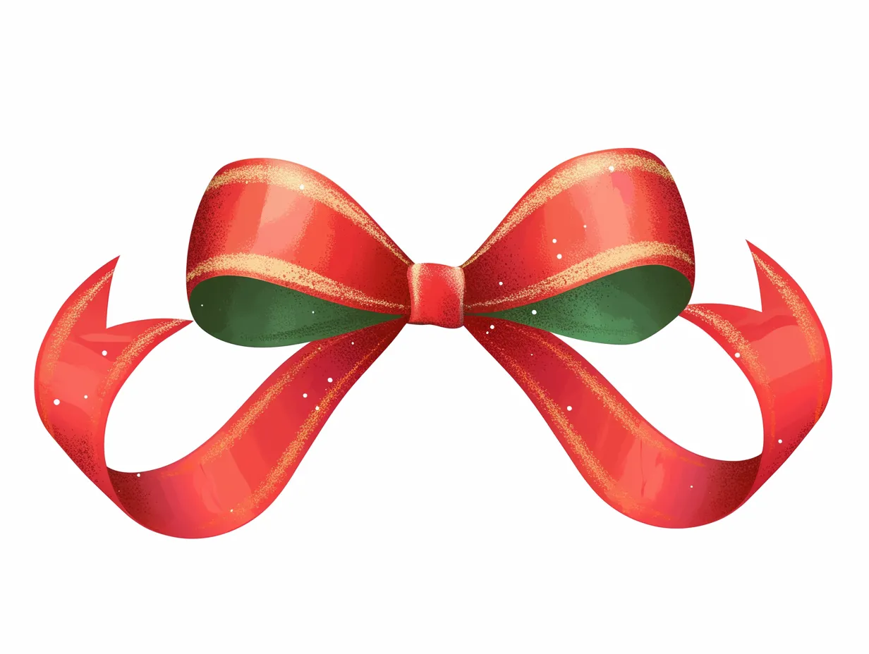 鮮やかな赤のクリスマスリボン｜強い発色としなやかな形状が特徴で、立体感を持たせた華やかなデザインです。クリスマスリボンの存在感が際立ち、広告や商品ラベルのビジュアル強化に最適です。