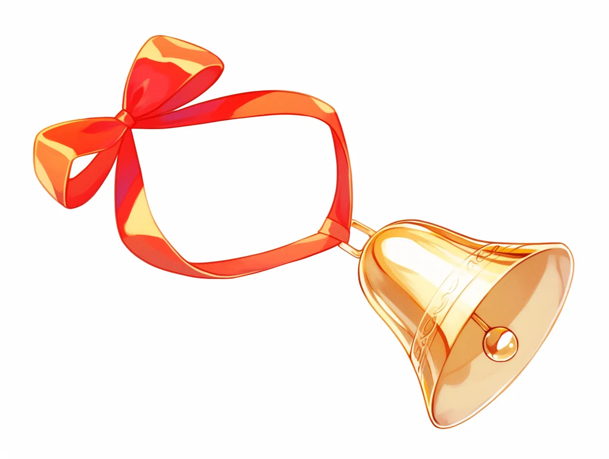 赤いリボンのクリスマスベル｜鮮やかな赤いリボンで吊るされたクリスマスベルのイラストです。メタリックな輝きと滑らかな質感が特徴で、シンプルながら存在感を放ちます。ギフト関連や販促ツールに適したビジネス写真素材です。