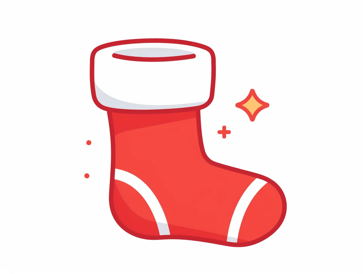 クリスマス靴下のシンプルポップデザイン｜赤と白のコントラストがはっきりしたクリスマス靴下です。シンプルで親しみやすいデザインが特徴で、幅広い広告やデジタル媒体に応用しやすい写真素材です。