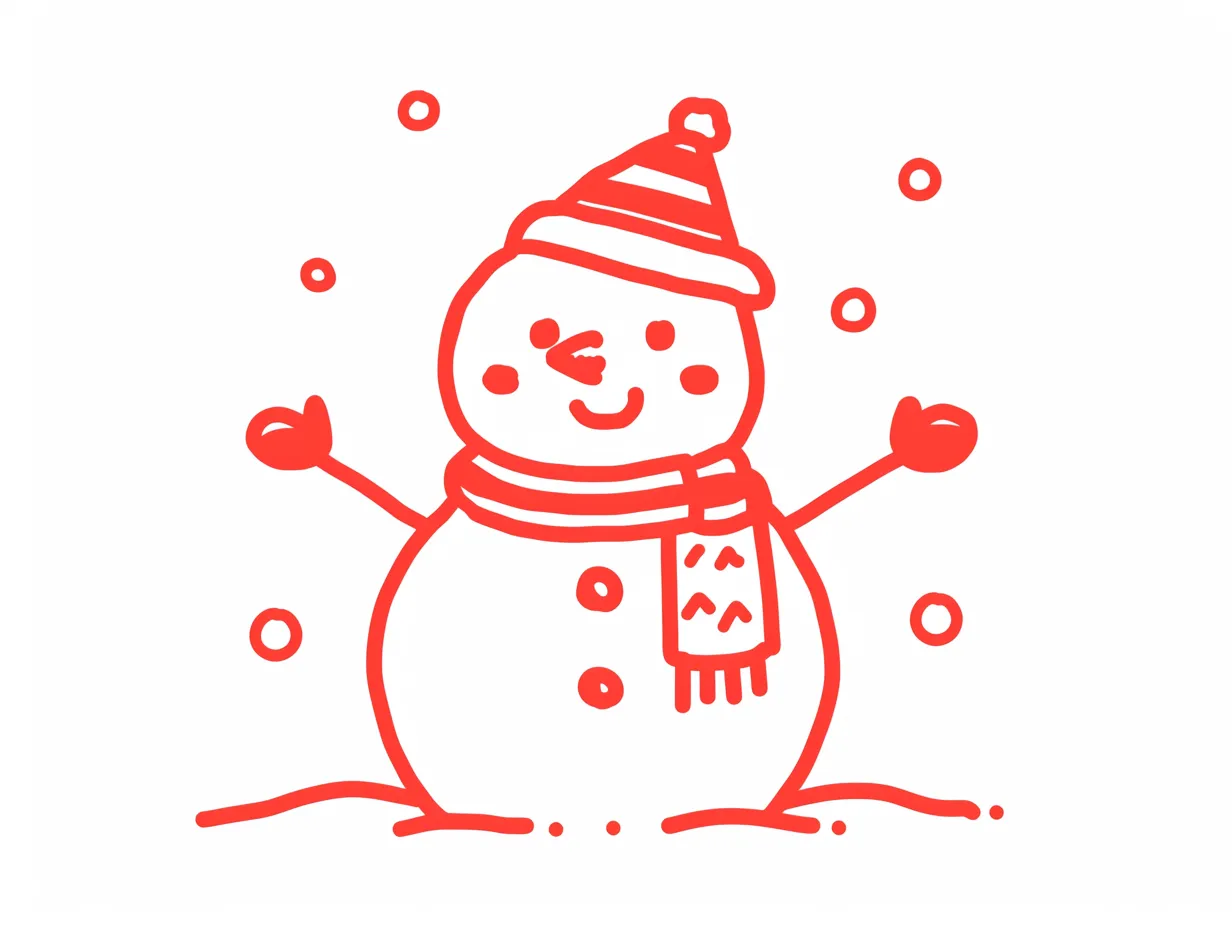 クリスマス雪だるまのシンプル線画デザイン｜赤いラインのみで描かれたシンプルなクリスマス雪だるまです。ミニマルな表現が特徴で、資料や説明用イラストとしても使いやすい写真素材です。